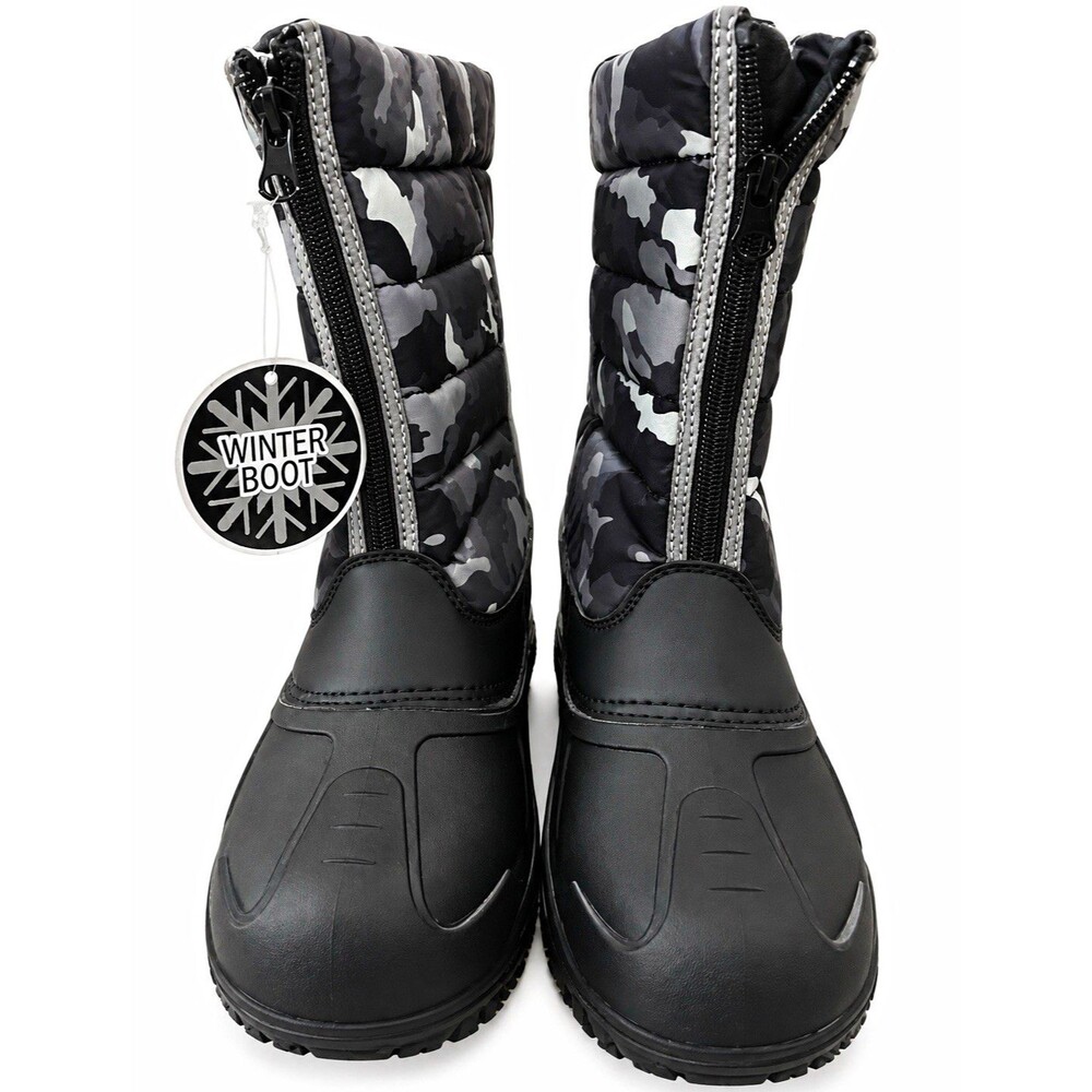 Falls Creek Snowbank Boys Snow Boots Zip Mid-Calf Camo Black/Gray Size 6